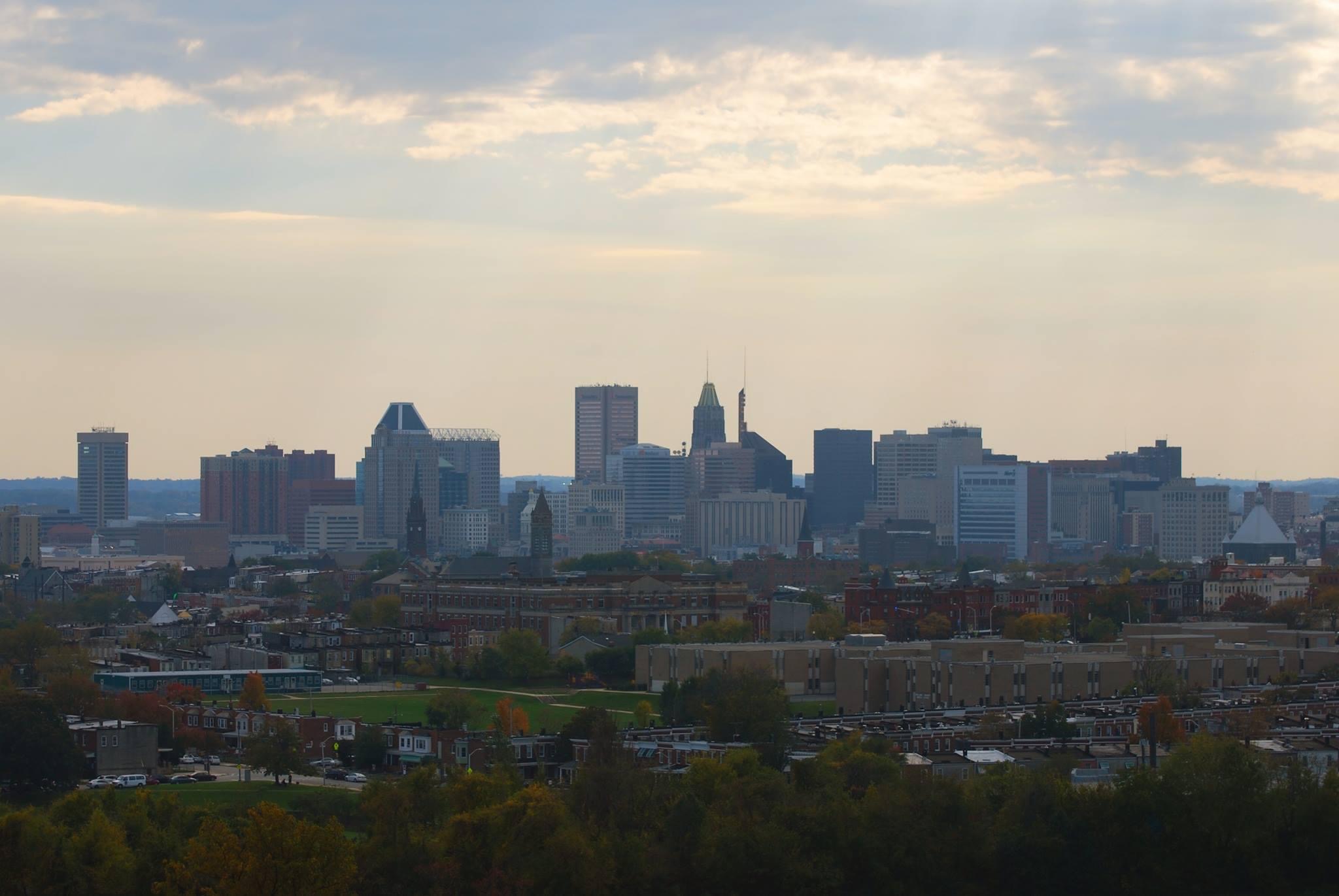 The Baltimore city skyline, as seen from Clifton Mansion. Photo by James Goldsborough Bigwood, 2014